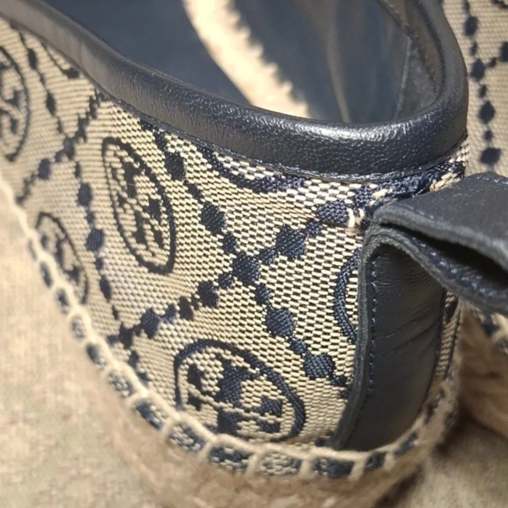 Tory Burch Beige and Black Logo Espadrilles